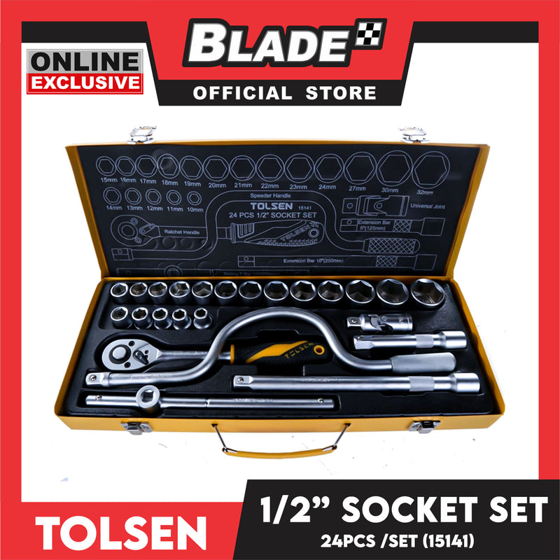 Tolsen  24pcs 1/2 Industrial Socket Set With Steel Case 15141
