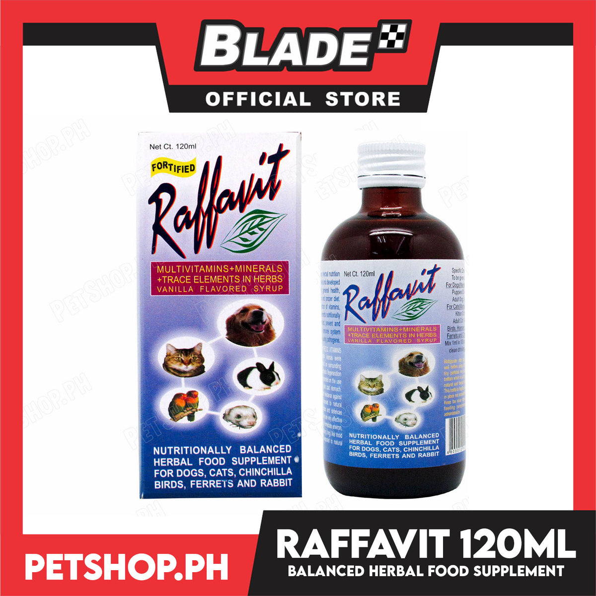Raffavit Multivitamins + Minerals Vanilla Flavored Syrup 120ml Food Supplement for Dogs, Cats and Small Pets
