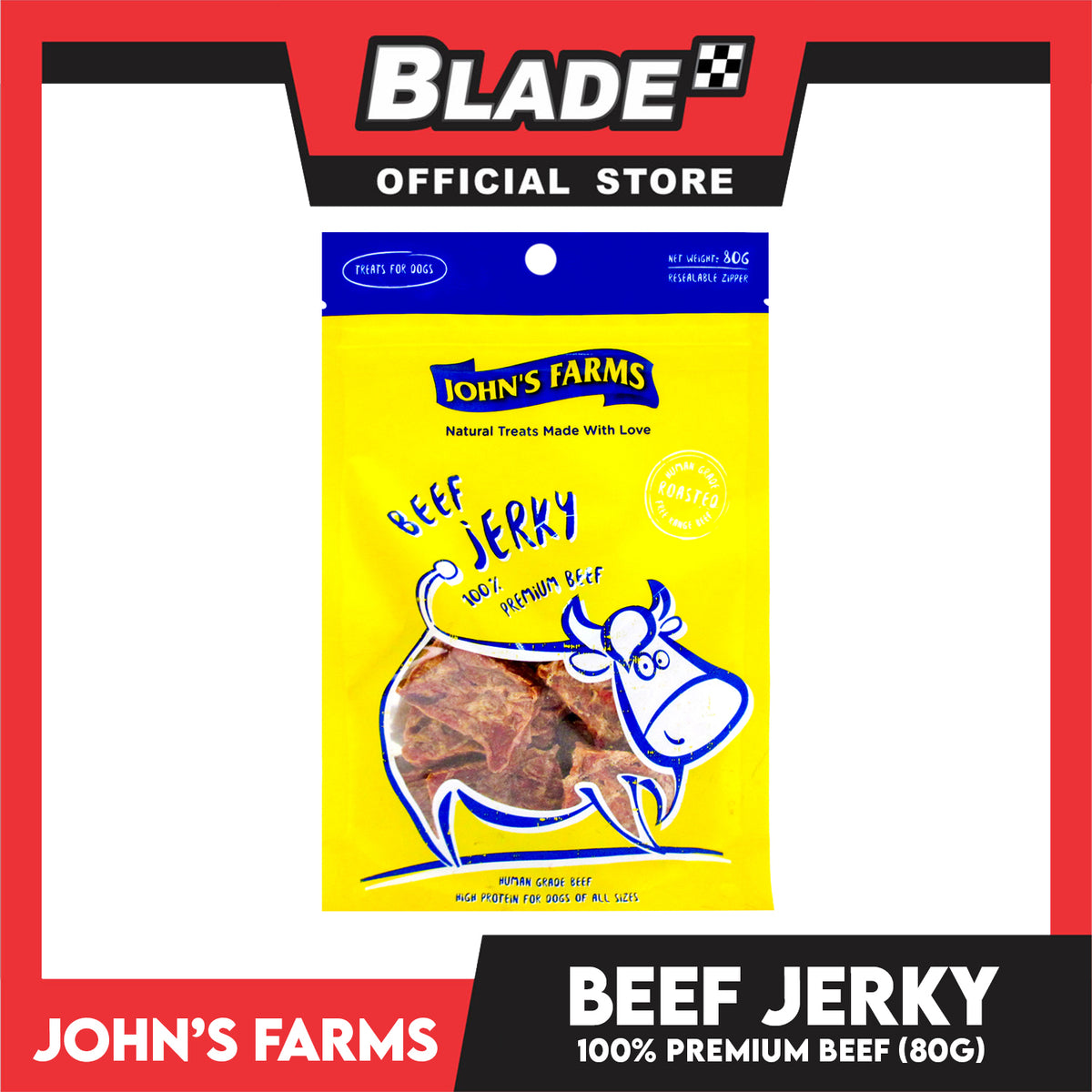 John's Farms Dog Food, High Protein For Dogs Of All Sizes, Resealable Zipper 80g (Beef Jerky) Dog Treats