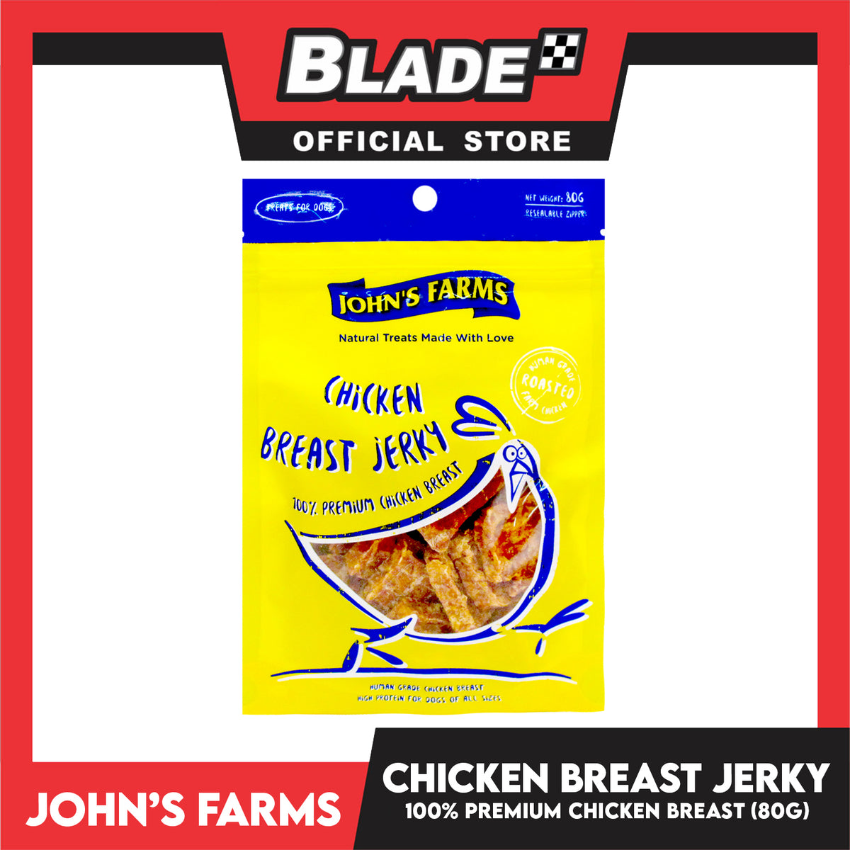 John's Farms Dog Food, High Protein For Dogs Of All Sizes, Resealable Zipper 80g (Chicken Breast Jerky) Dog Treats