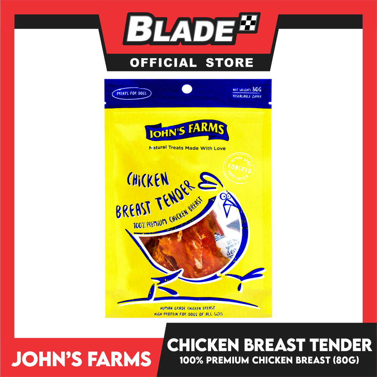 John's Farms Dog Food, High Protein For Dogs Of All Sizes, Resealable Zipper 80g (Chicken Breast Tenders) Dog Treats