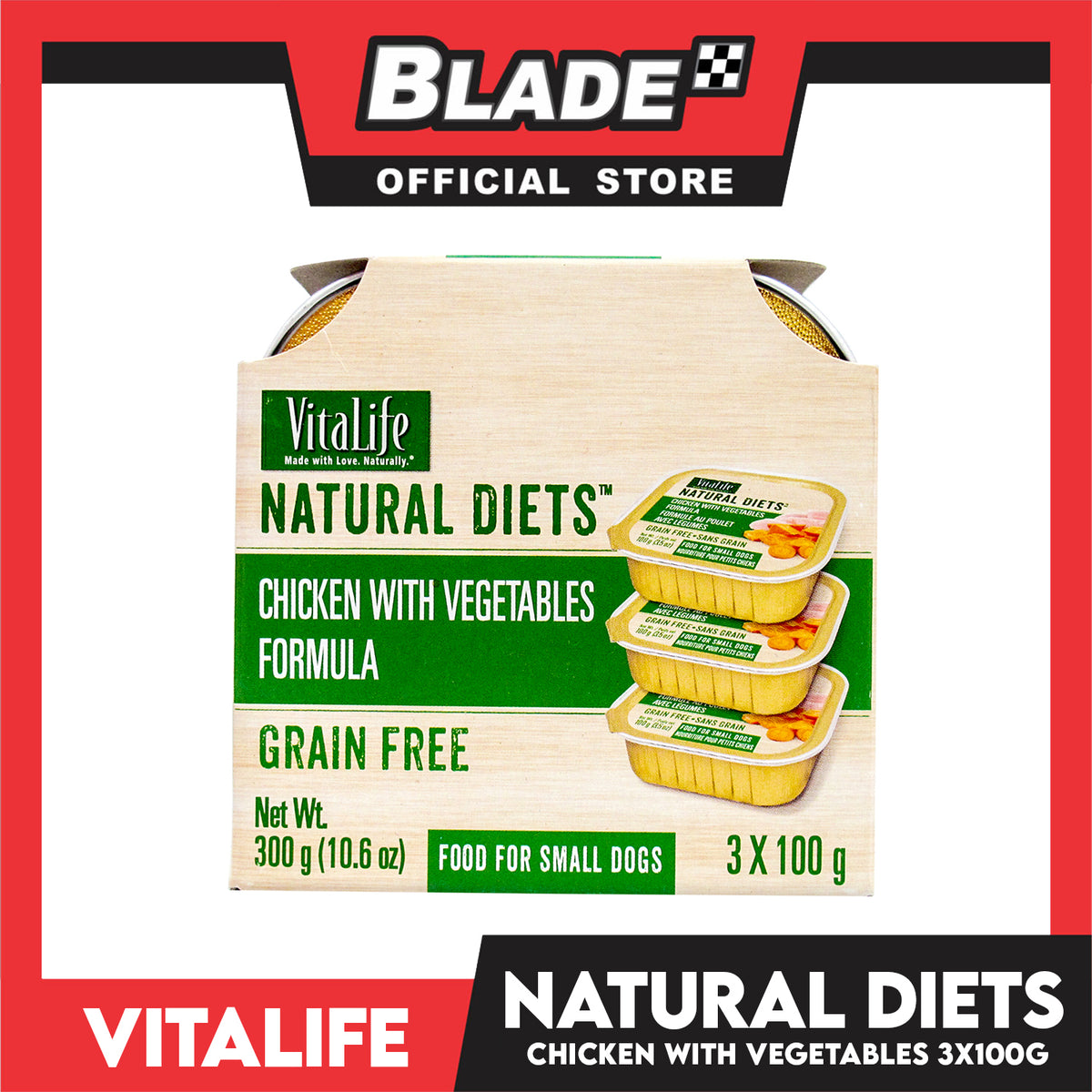 3pcs VitaLife Natural Diets, Grain Free 100g (Chicken With Vegetables) Dog Food for Small Dogs, Dog Wet Food