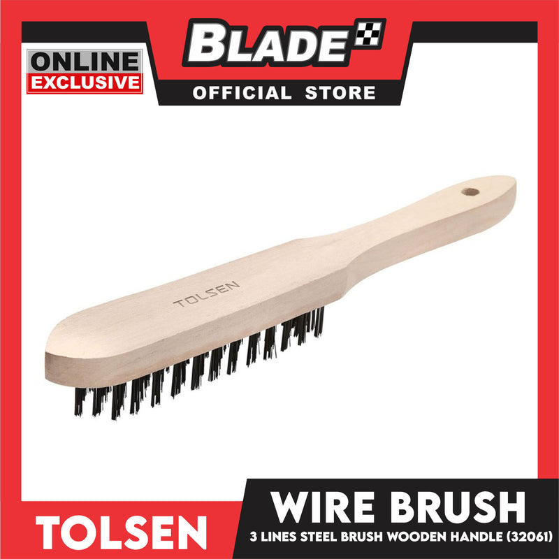 Tolsen 3mm x 29mm Wire Brush 3 Lines Steel Brush Wooden Handle 32061