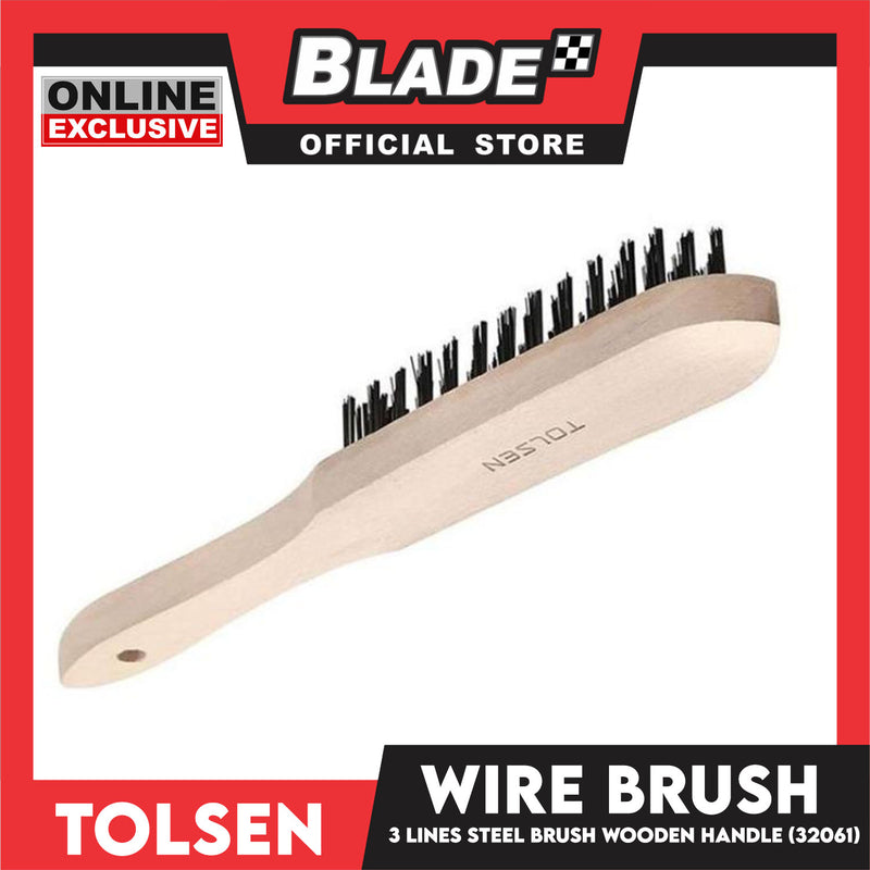 Tolsen 3mm x 29mm Wire Brush 3 Lines Steel Brush Wooden Handle 32061