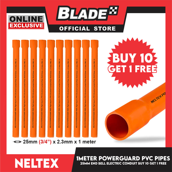 Buy 10 Get 1 Free Neltex PVC Powerguard Pipe with End Bell 25mm x 1meter Electric Conduit Pipe