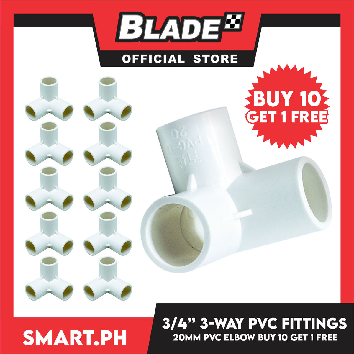 Buy 10 Get 1 Free 3-Way PVC Fitting Pipe Elbow 20mm