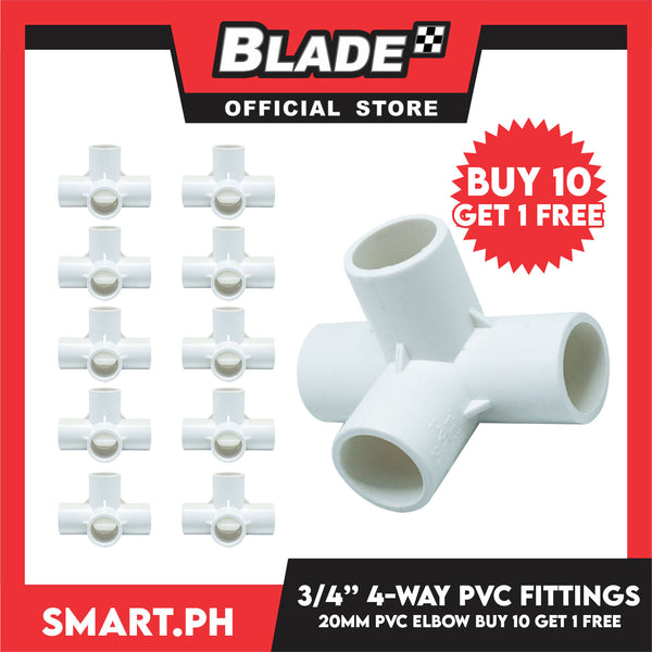 Buy 10 Get 1 Free 4-Way PVC Fitting Pipe Elbow 20mm
