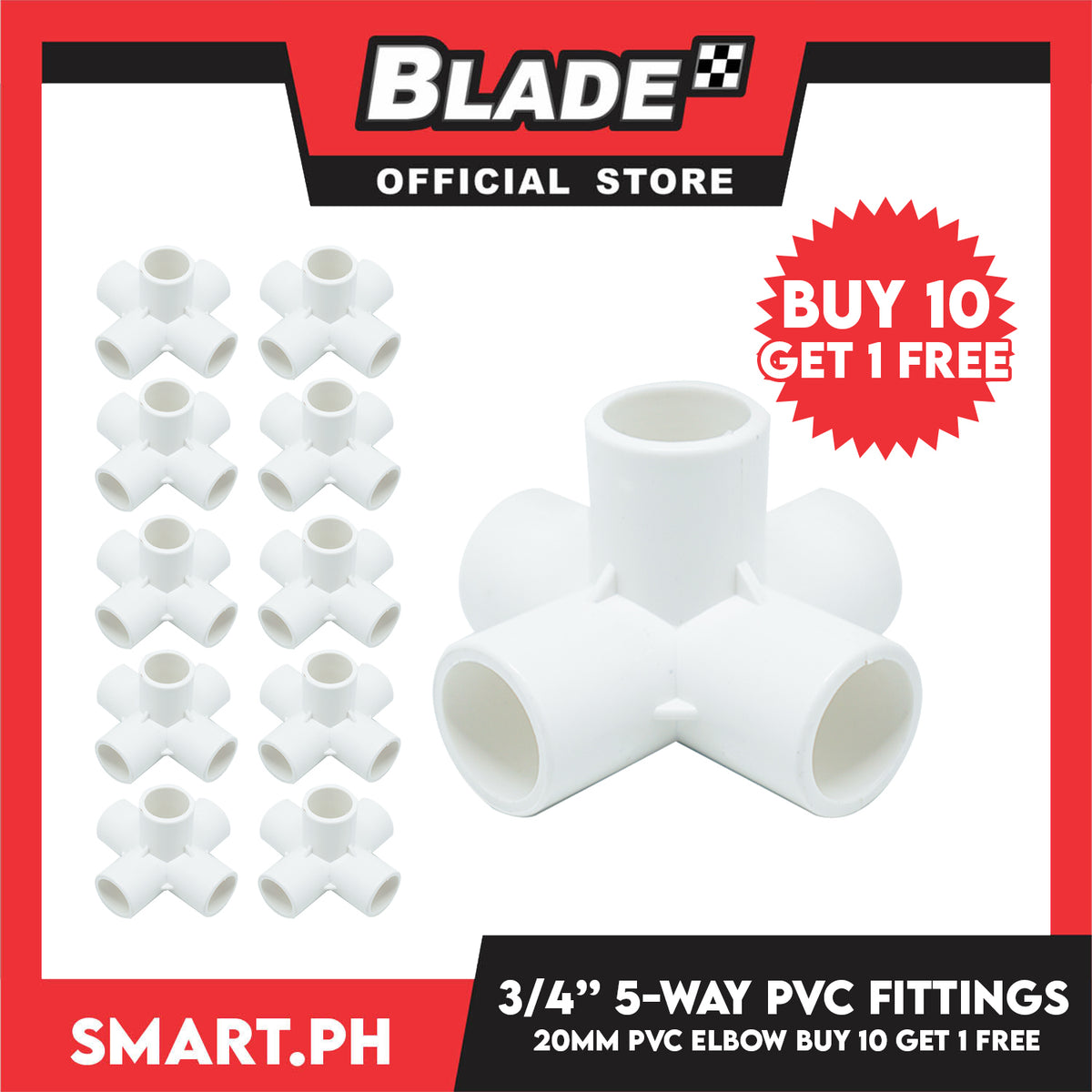 Buy 10 Get 1 Free 5-Way PVC Fitting Pipe Elbow 20mm