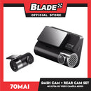 70mai Dash Cam 4K A800S + Rear Cam Set 3840 x 2160 Resolution (Black) 4K Ultra HD Video, Built-In Wifi And GPS , App Enabled, Rear Camera