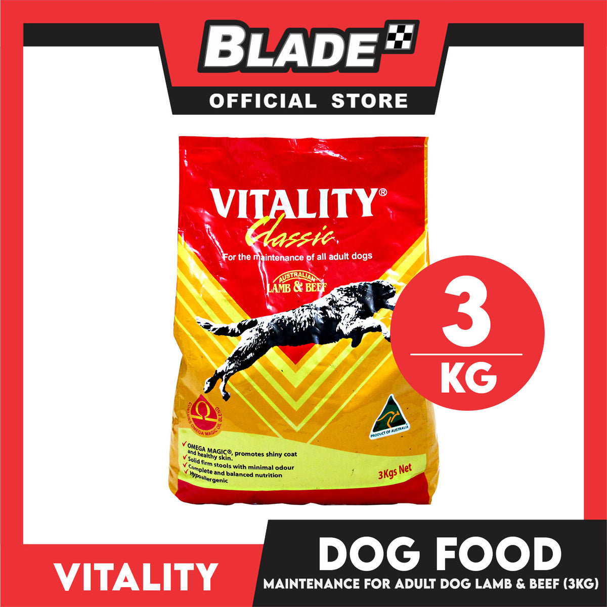 Vitality Classic Dog Food 3kg Super Premium Dog Food For Adult Dogs (Lamb And Beef) Dog Food, Dog Dry Food