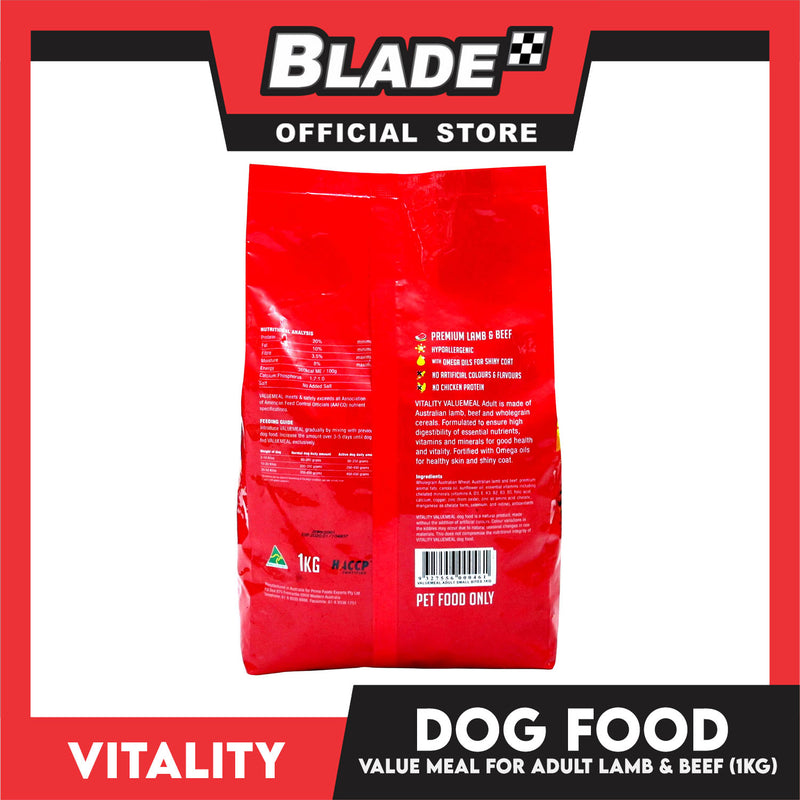 Vitality Valuemeal Adult for All Breed, Premium Lamb And Beef Flavor 1kgs Dry Dog Food