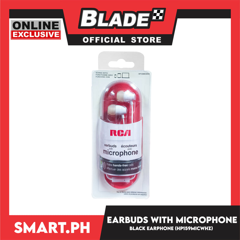 RCA Stereo Earbuds With In-Line Microphone HP161 (White) Pure