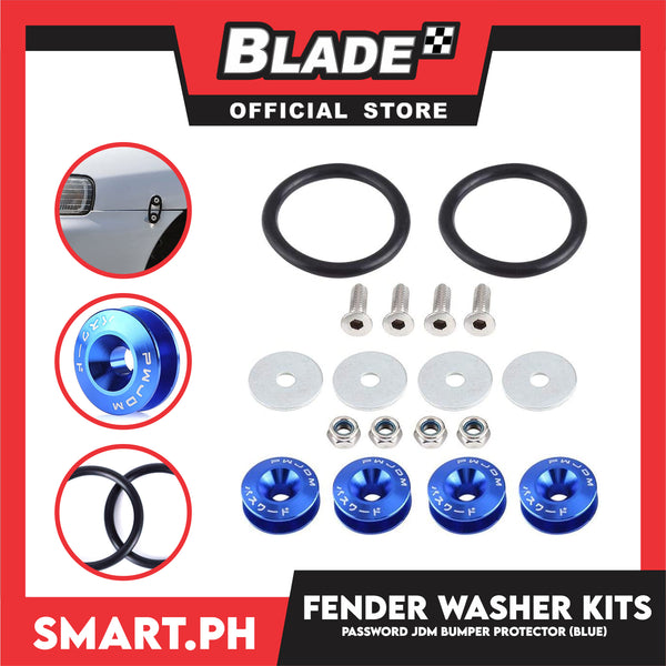 Fender Washer Kits, Bumper Protector JDM With Flat Head (Blue) Universal Fit, Quick Release Fastener CNC Billet Aluminum Washer Kit For Car Bumpers Trunk Fender Hatch Lid
