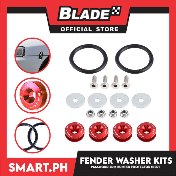 Fender Washer Kits, Bumper Protector JDM With Flat Head (Red) Universal Fit, Quick Release Fastener CNC Billet Aluminum Washer Kit For Car Bumpers Trunk Fender Hatch Lid