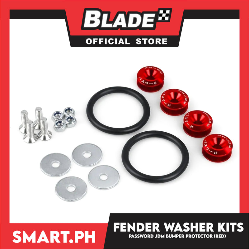 Fender Washer Kits, Bumper Protector JDM With Flat Head (Red) Universal Fit, Quick Release Fastener CNC Billet Aluminum Washer Kit For Car Bumpers Trunk Fender Hatch Lid