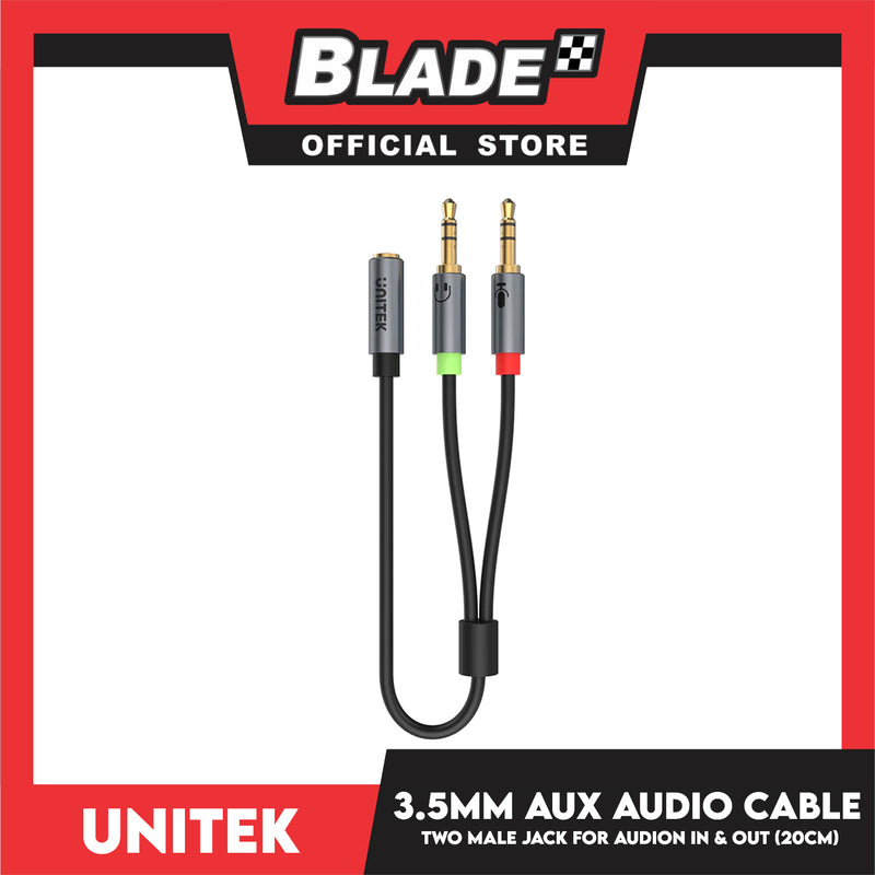 Unitek 3.5mm AUX Audio Cable With Two Male Jack For Audio In And Out 20cm YC957ABK Headphone Splitter For Dual Headphone (3.5mm Plug to Dual 3.5mm Jack) Stereo Audio Cable