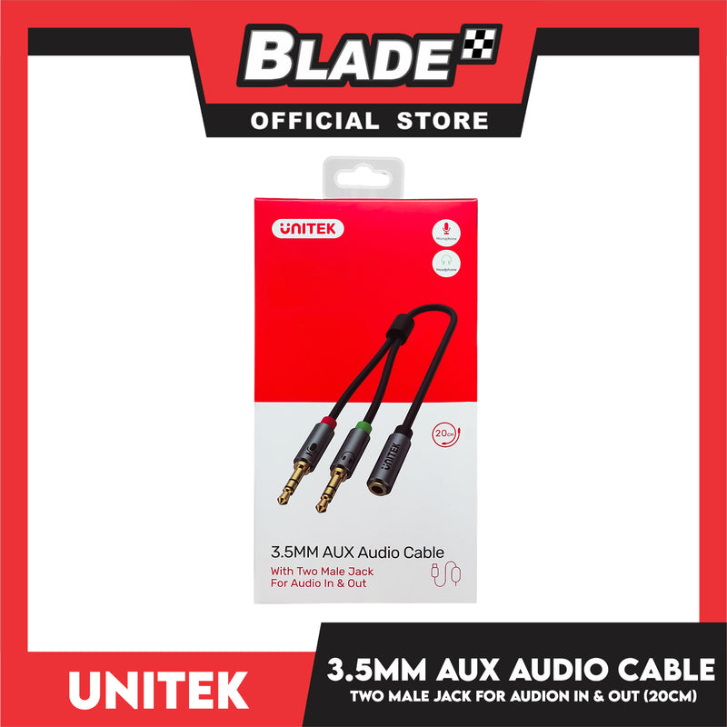 Unitek 3.5mm AUX Audio Cable With Two Male Jack For Audio In And Out 20cm YC957ABK Headphone Splitter For Dual Headphone (3.5mm Plug to Dual 3.5mm Jack) Stereo Audio Cable