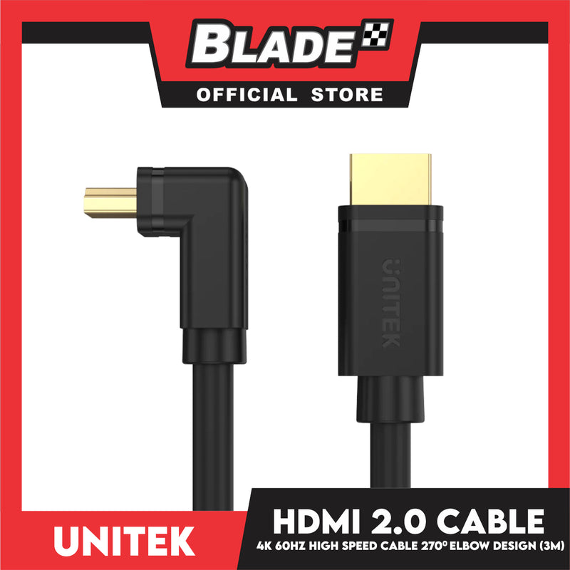 Unitek Cable 4K - 60Hz High Speed HDMI 2.0 Cable With Right Angle 270 Elbow Design, Support HDR10, HDCP2.2, 3D And 7.1 Surround Sound 3 Meters YC1009