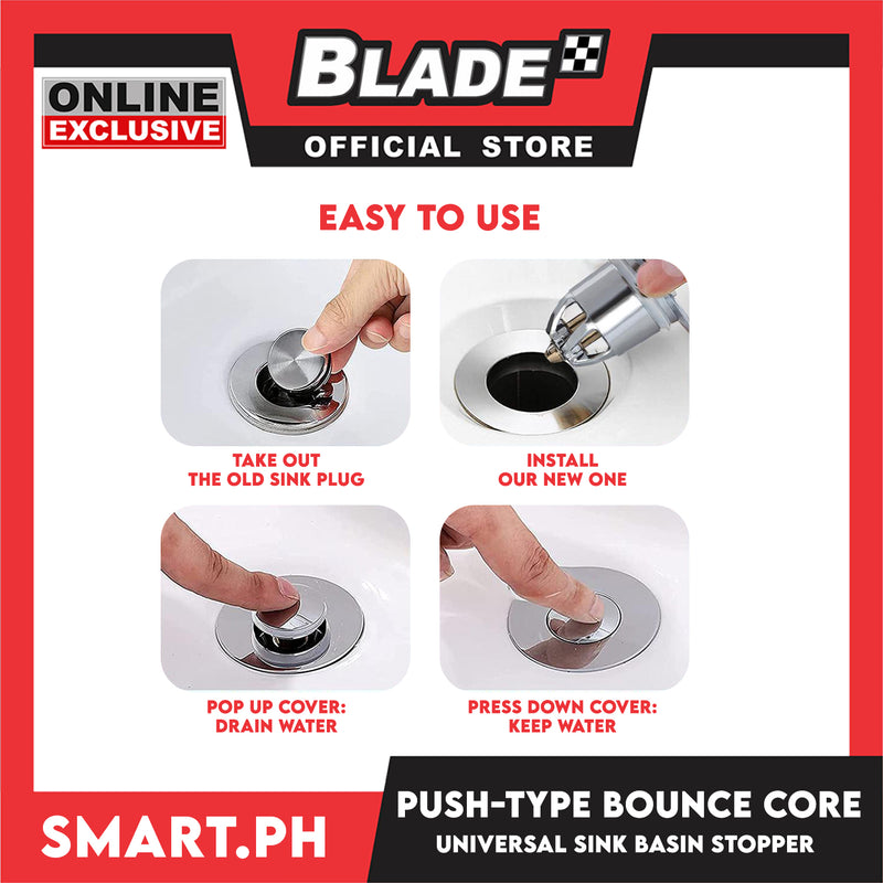 Universal Bathroom Sink Stopper Push Type Stainless Steel Bounce