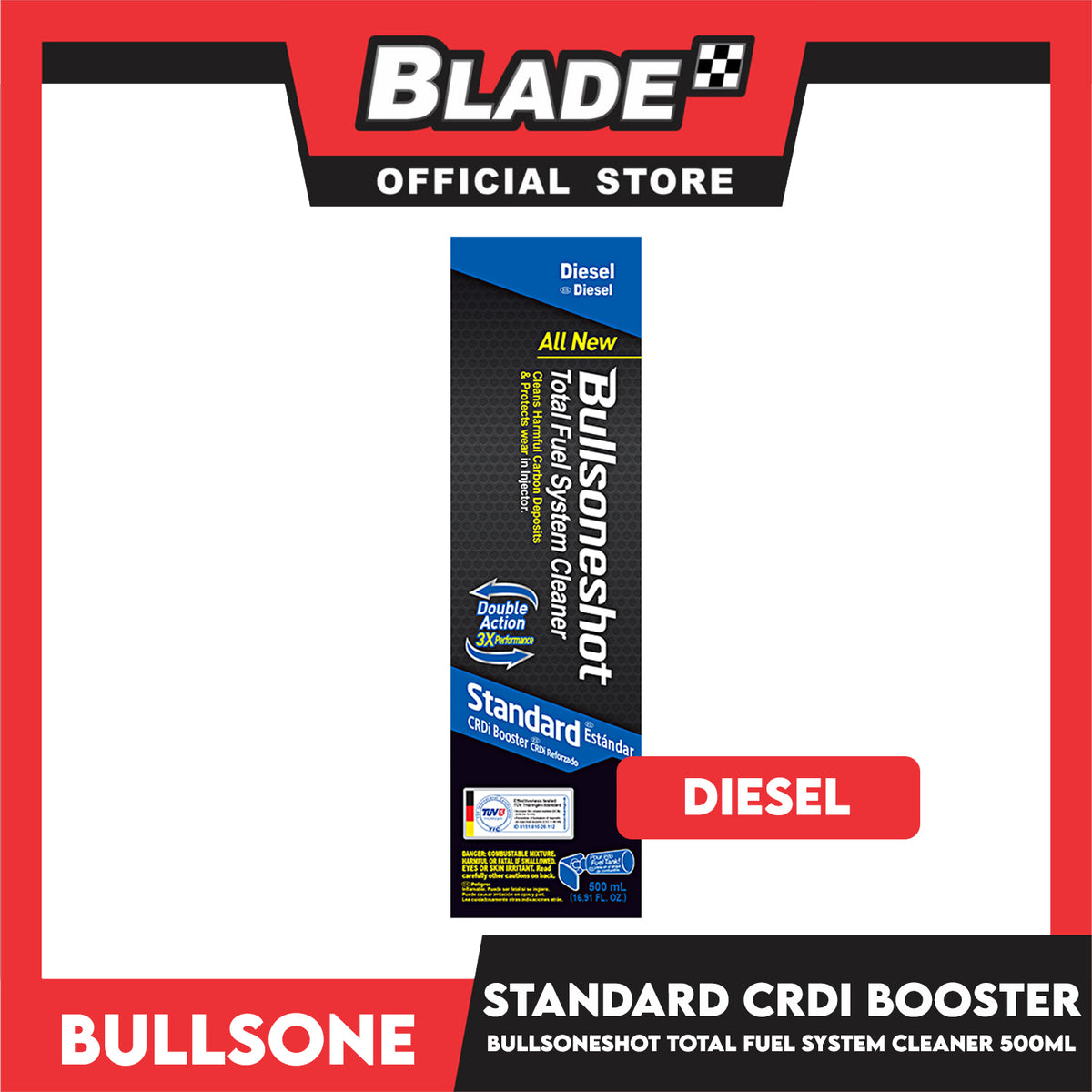 Bullsoneshot Standard Total Fuel System Cleaner Double Action 3X Performance 500ml (Diesel Engine) Cleans Harmful Carbon Deposits And Protects Wear In Injector
