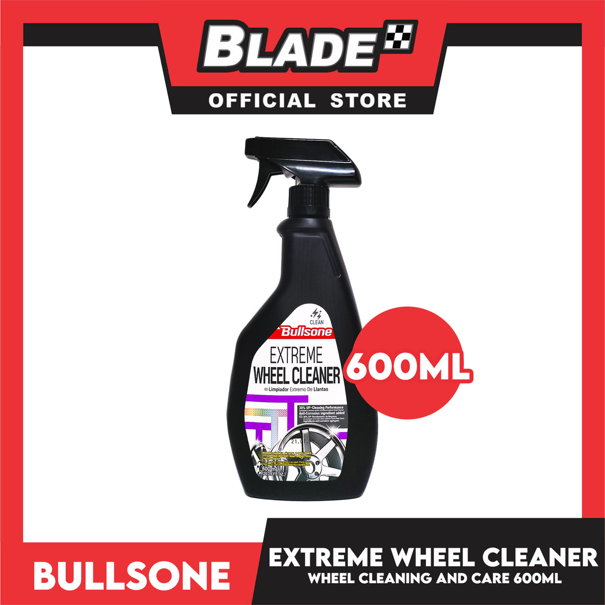 Bullsone Extreme Wheel Cleaner 600ml 30% Up-Cleaning Performance, Anti-Corroson Ingredient Added