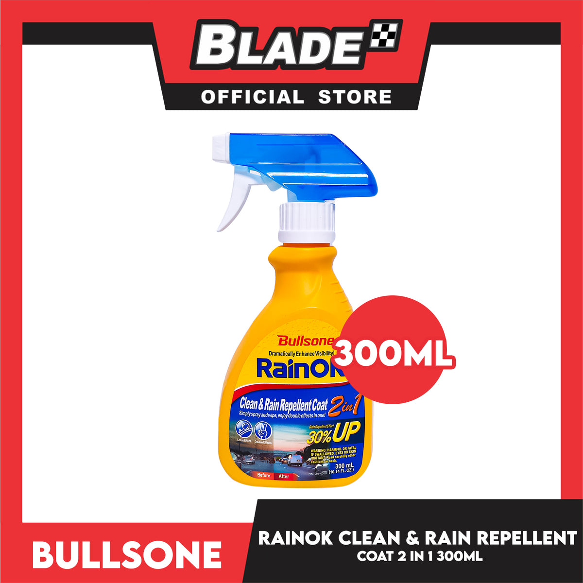 Bullsone Rainok  2 in 1 Clean And Rain Repellent 300ml Simply Spray And Wipe, Enjoy Double Effects In One