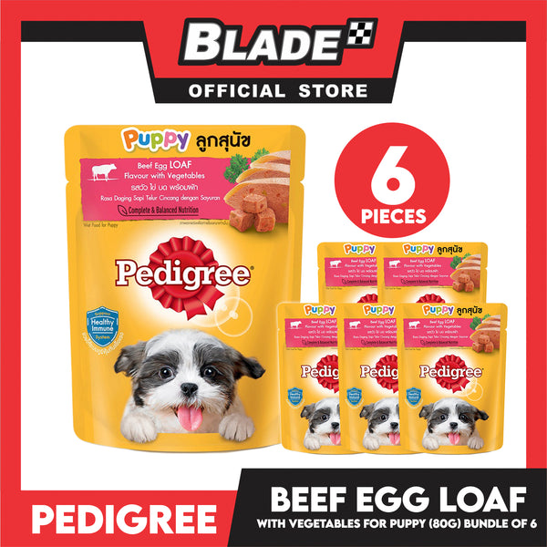 6pcs Pedigree Puppy Beef Egg Loaf Flavor With Vegetables 80g Puppy Pouch Wet Food
