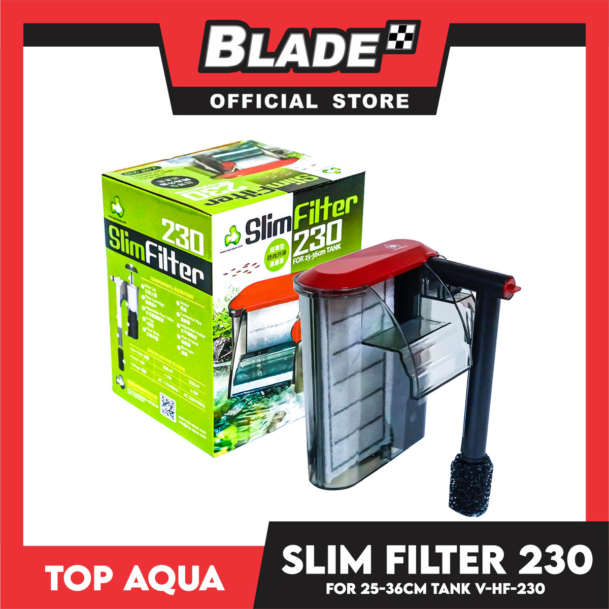 Slim Filter V-HF-230 For 25-36cm Tank (Mini) Flow Rate 200L/H - 230L/H, Power 1.7W - 2.5W, Voltage AC 110V-60Hz, AC 220V-50Hz Fish Aquarium Filter