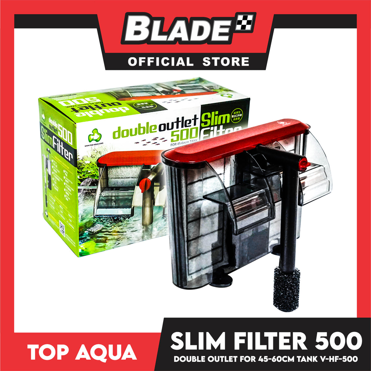 Slim Filter V-HF-500 For 45-60cm Tank, Flow Rate 459L/H - 500L/H, Power 3.0W - 4.5W, Voltage AC 110V-60Hz, AC 220V-50Hz Fish Aquarium Filter