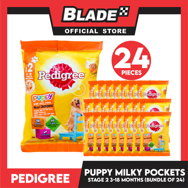 24pcs Pedigree Nutri Defense For Puppy Chicken, Egg And Milk Flavor 100g (Stage 2 For 3-18 Months) Milky Pockets, Dog Dry Food