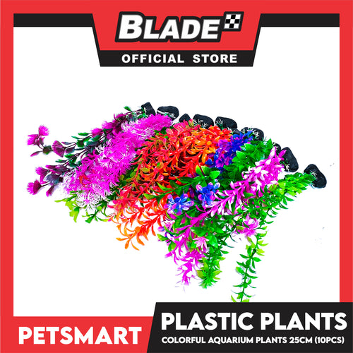25cm Plastic Plant For Aquarium, Artificial Fish Tank Water Grass Plants Set Of 10pcs (Assorted Designs And Colors) Aquarium Plant Ornament Decoration Accessories