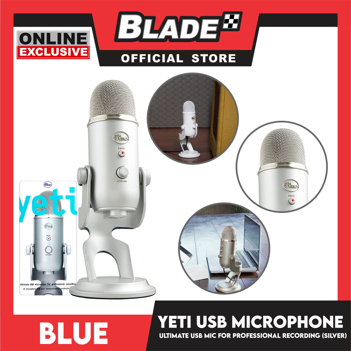 BlueYeti Ultimate Professional USB Microphone For Professional Recording, Gaming, Streaming And Podcast (Silver)