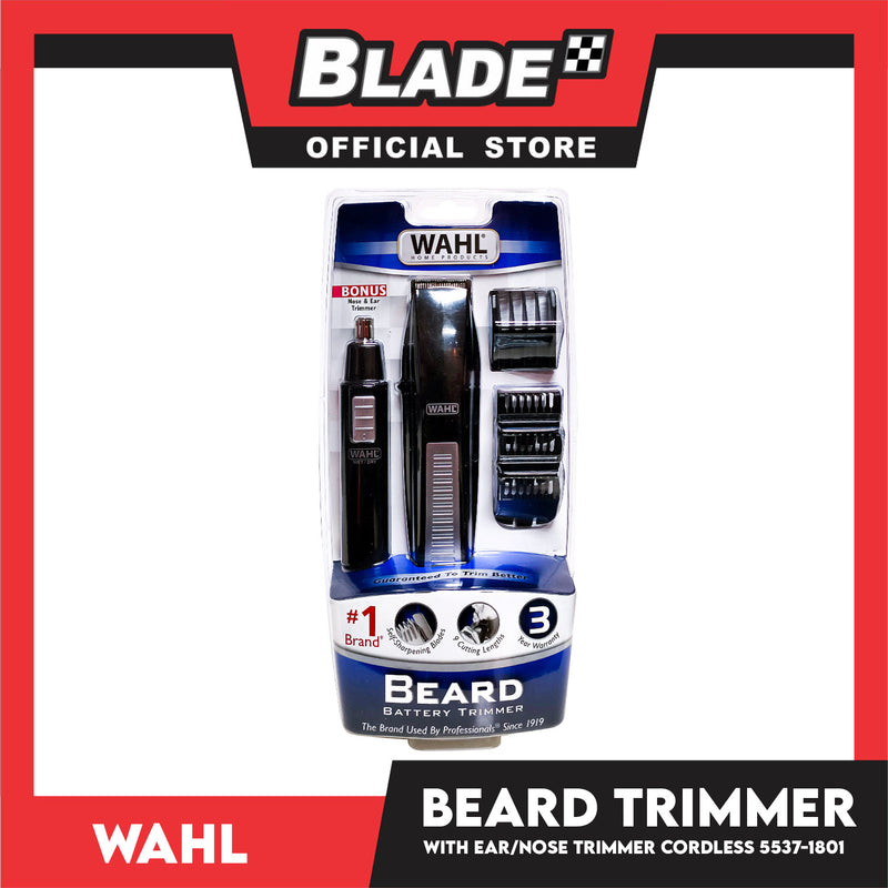 Wahl Cordless Beard Trimmer For Nose And Ear, Self Sharpening Blade, 9 Cutting Lengths Model 5537-1801