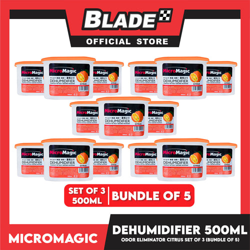15pcs Micromagic Dehumidifier 500ml (Citrus) Eliminates Musty Odor, Suitable For Your Car And Closets (Bundle Of 5)