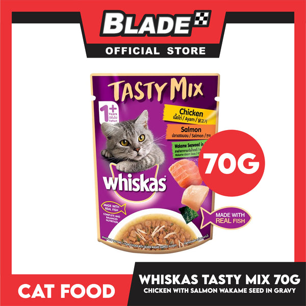 Whiskas Tasty Mix For Adult 1+ Year Cat Food 70g (Chicken Salmon Wakame Seaweed In Gravy) Cat Wet Food, Cat Pouch Food