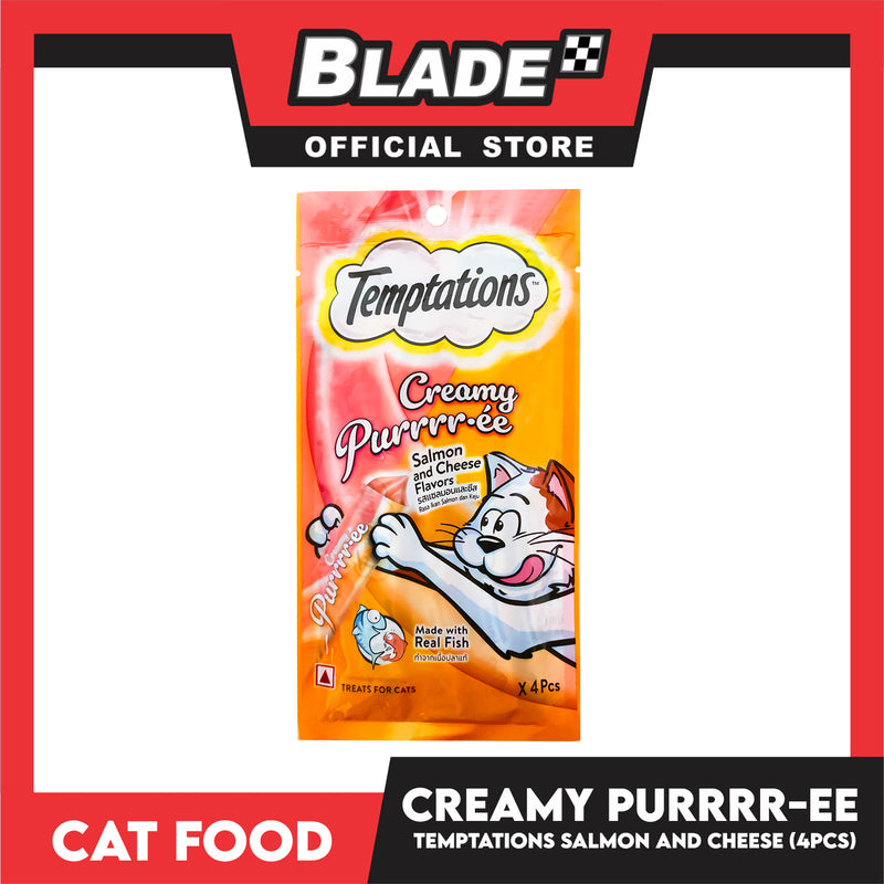 Temptations Creamy Pure Made With Real Fish Lickable Cat Treats 12g x 4pcs Sachets (Salmon And Cheese) Cat Wet Food, Cat Snack