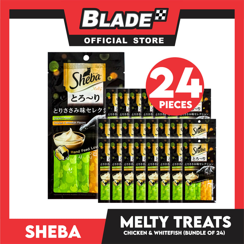 24pcs Sheba Melty Chicken and Chicken White Fish Flavors Hand Feed Lovingly 12g x 96 sachets Cat Treats