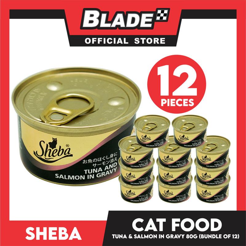 12pcs Sheba Succulent Tuna and Salmon in Gravy 85g Grain-Free Cat Wet Food