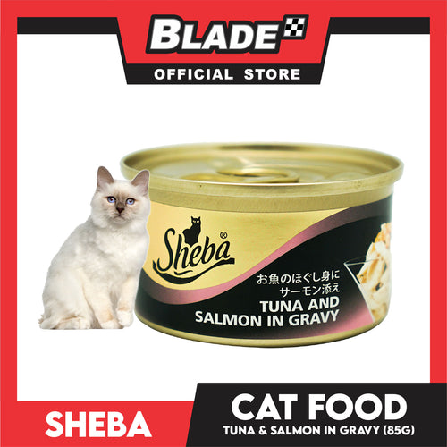 12pcs Sheba Succulent Tuna and Salmon in Gravy 85g Grain-Free Cat Wet Food