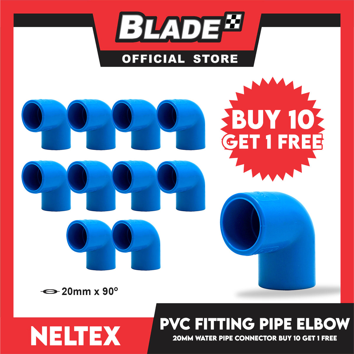 Buy 10 Get 1 Free! Neltex PVC Water Fitting Pipe Elbow 20mm (1/2inch) x 90degree Connector Two Pipes