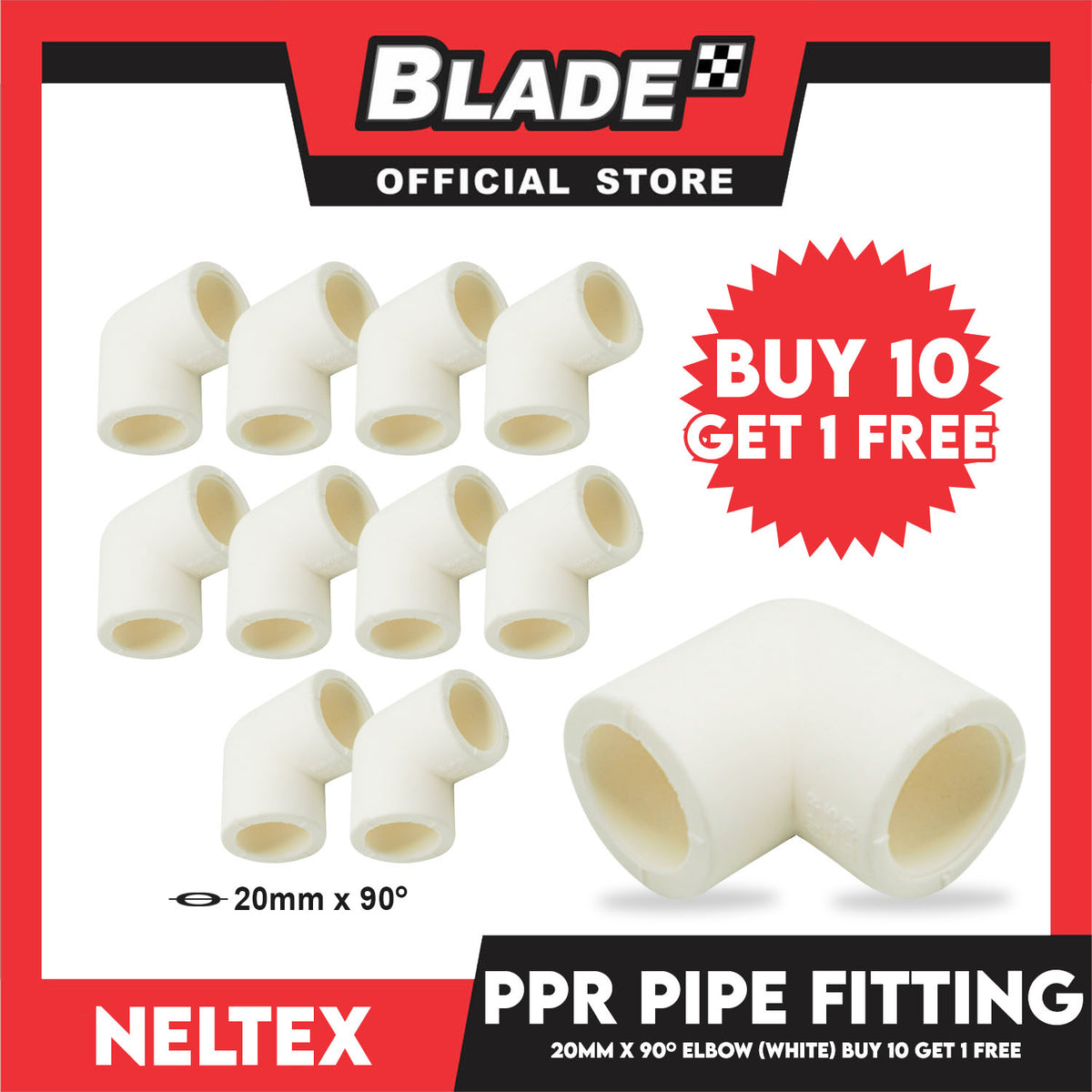 Buy 10 Get 1 Free! Neltex PPR PVC Fitting Pipe Elbow 90degree 20mm (1/2'')