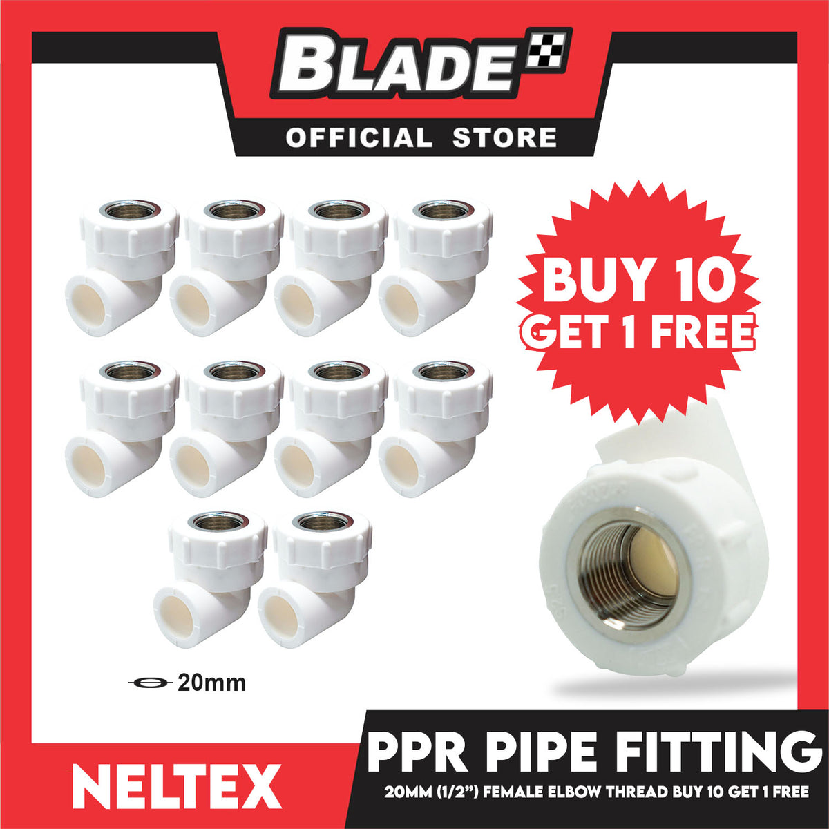 Buy 10 Get 1 Free! Neltex PPR Fitting Pipe Female Elbow 20mm (1/2'')
