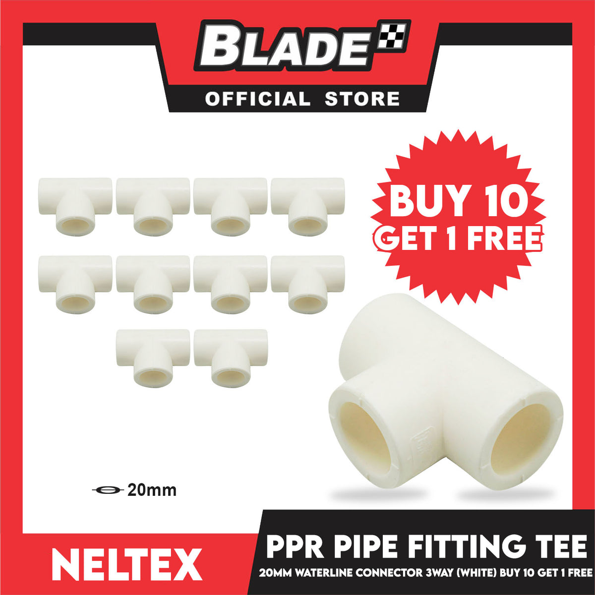 Buy 10 Get 1 Free! Neltex PPR Fitting Pipe Tee 20mm (1/2'')