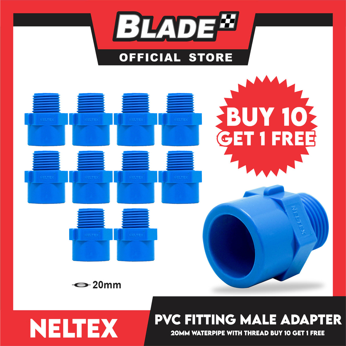 Buy 10 Get 1 Free! Neltex PVC Fitting Male Adapter Water Pipe With Thread 20mm