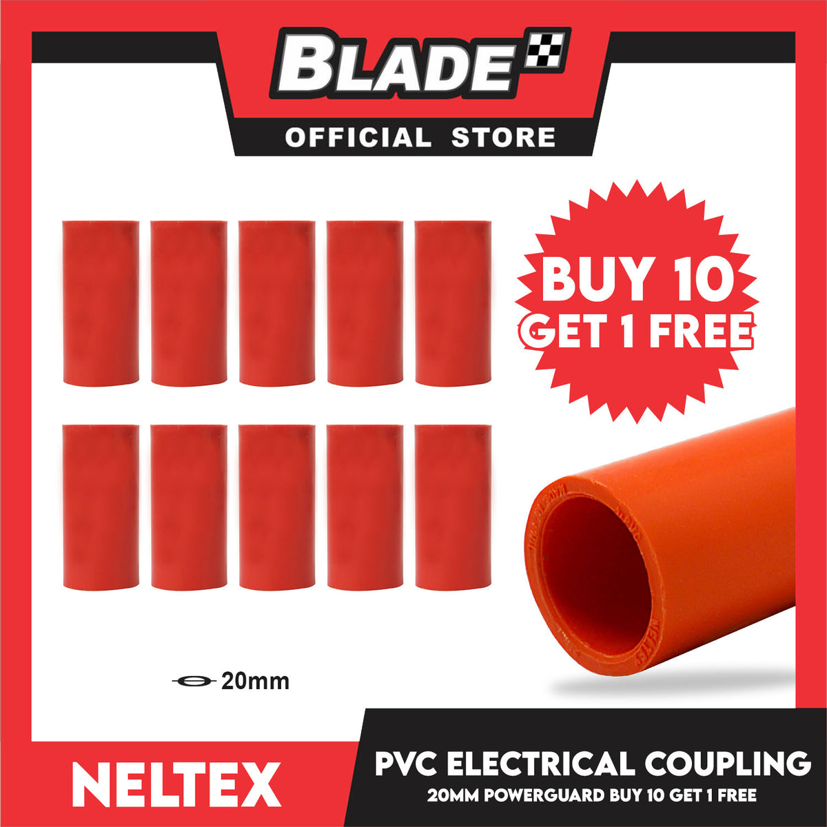 Buy 10 Get 1 Free! Neltex Powerguard PVC Electrical Fitting Pipe Coupling 20mm Electrical Pipes Connector