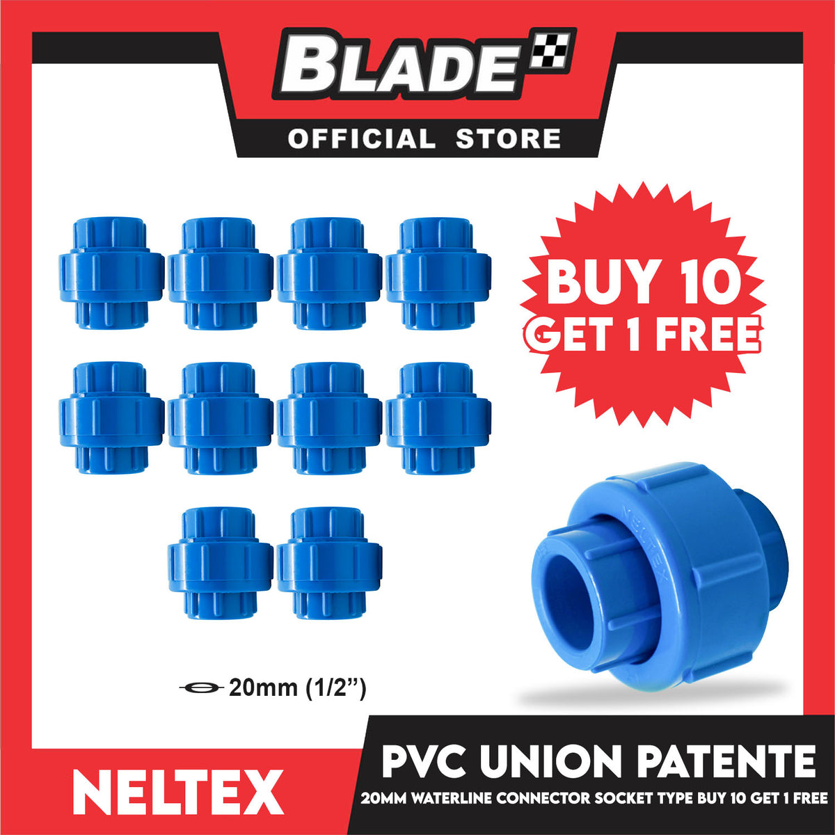 Buy 10 Get 1 Free! Neltex PVC Union Patente Socket Type 20mm (1/2) For Waterline Live Connection and Disconnection