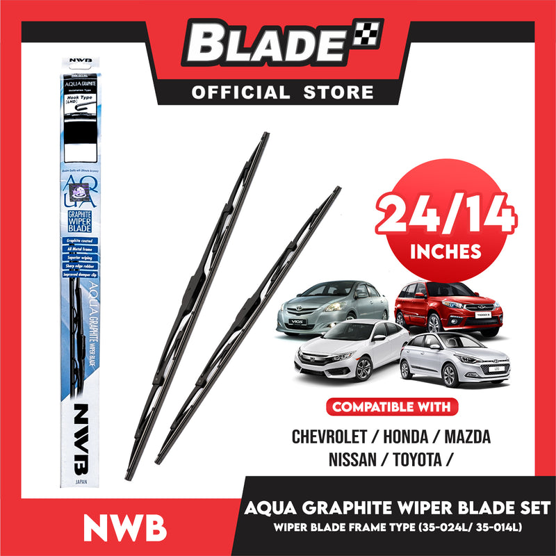 NWB Aqua Graphite Wiper Blade Set, Blade Frame Type 35-024L 24' ' And  35-014L 14' ' Set of 2pcs Car Wiper For Chevrolet, Honda, Mazda, Nissan, Toyota