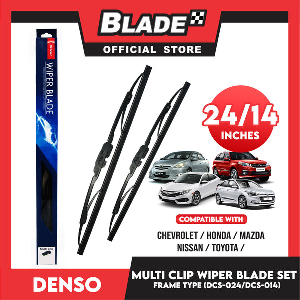 Denso Multi Clip Wiper Blade Set, Frame Type DCS-024/DRS024 24' ' And DCS-014/DT014N 14' ' Set of 2pcs Car Wiper For Chevrolet, Honda, Mazda, Nissan, Toyota