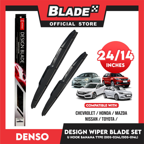 Denso Wiper Blade Set U-Hook Banana Type DDS-024L 24' ' And DDS-014L 14' ' Set of 2pcs Car Wiper For Chevrolet, Honda, Mazda, Nissan, Toyota