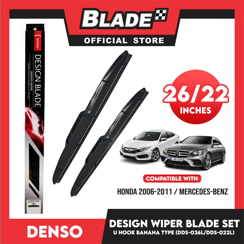 Denso Wiper Blade Set U-Hook Banana Type DDS-026L 26' ' And DDS-022L 22' ' Set of 2pcs Car Wiper For Honda, Mercedes Benz